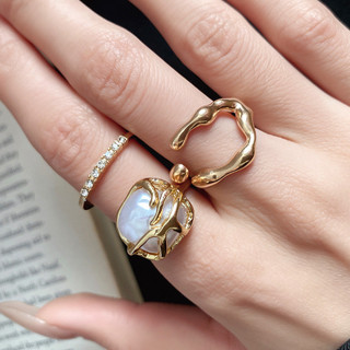 Bộ nhẫn vàng 8 món: Trái tim hồng, ngọc trai, rắn, kim cương giả - Style ngọt ngào lãng mạn cho phụ kiện nữ thời trang