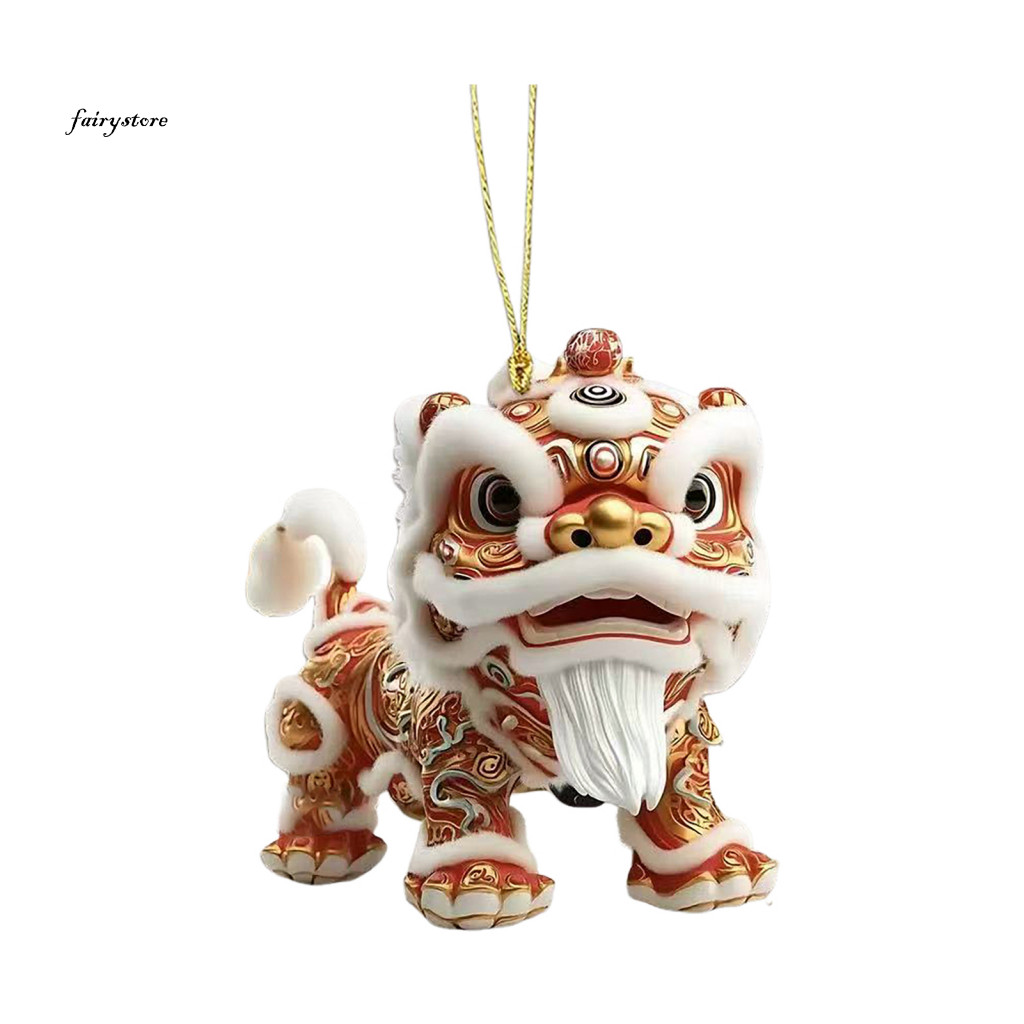 Fairystore| Phụ kiện túi xách Lion Dance Lion Dance Mặt dây chuyền ô tô Mặt dây chuyền ô tô Thiết kế khiêu vũ sư tử Móc khóa vải sang trọng với dây chuyền kim loại Quyến rũ may mắn tốt cho túi ô tô và cho khu vực Đông Nam