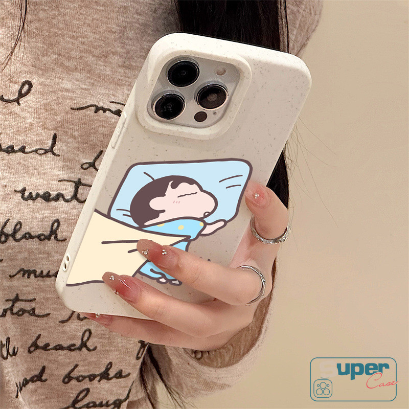 Ốp Lưng Tương Thích Cho IPhone 15 13 17 16 11 14 12 Pro Max XR Air X XS Max 16 8 14 15 6 6s Plus SE 2020 Cặp Đôi Hoạt Hình Dễ Thương Crayon Shin-chan Ai Ngủ Có Thể Phân Hủy Thân Thiện Với Môi Trường