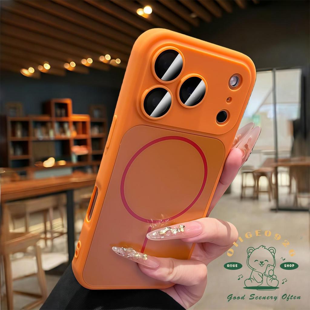 【 Ốp lưng iPhone17 】 Vỏ điện thoại từ tính mờ dạng lỏng màu cam iphone17 Pro Max 16 15 14 13 12 11 cho vỏ iPhone Vỏ mềm silicon TPU chống sốc