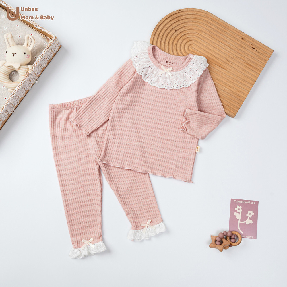 Bộ quần áo dài tay len tăm cổ bèo cho bé gái Unbee form dáng legging phong cách Hàn Quốc