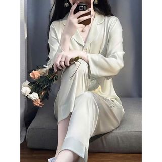 Đồ Bộ Nữ Pijama Bộ Lụa latin Tay Dài cổ sơ mi 11