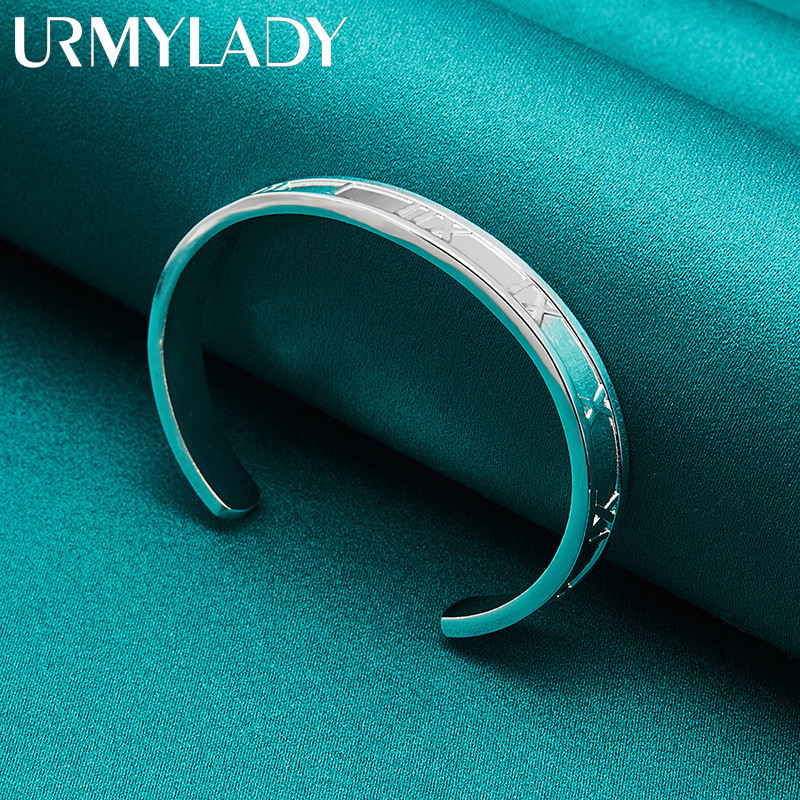 Vòng tay bạc 925 URMYLADY, thiết kế tròn phong cách La Mã, trang sức thời trang cho nữ