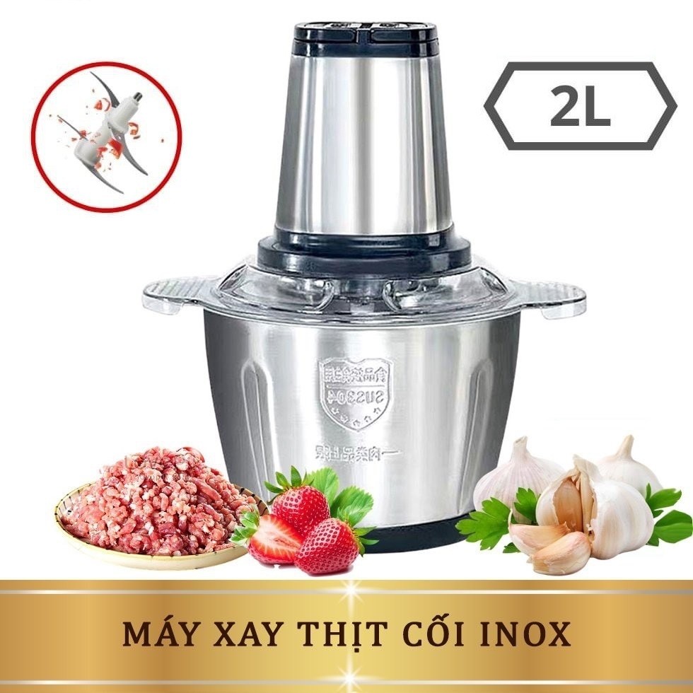 Máy xay thịt đa năng cối inox 2L công suất 250W xay thịt cá rau củ trái cây tỏi ớt tiện lợi