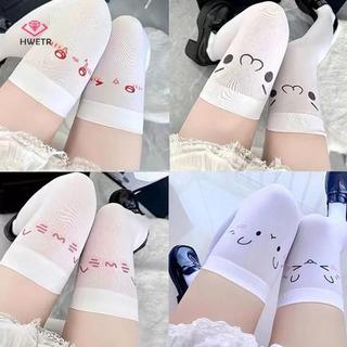 HWETR Paw Đùi Tất Trắng In Tất Dài JK Bông Tai Kẹp Biểu Hiện Trên Đầu Gối Đùi Vớ Cao Nhật Bản Cosplay Tất Mới