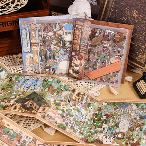 ENWEI 16 Cái [Alice Fantasy Series] Nhãn dán phong cảnh chống nước 3D Magic World Scroll Style Thiết kế hoạt hình động vật dễ thương cho sổ lưu niệm Tạp chí Văn phòng phẩm Đồ thủ công DIY