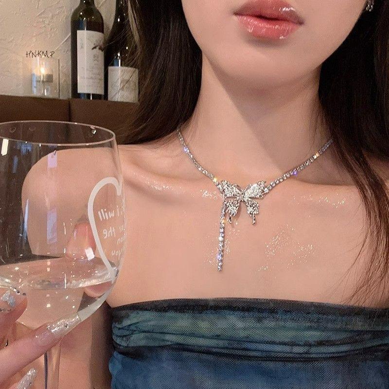 HNKMP Tinh Tế Lấp Lánh Pha Lê Mặt Dây Chuyền Vòng Cổ Pha Lê Sang Trọng Kim Cương Giả Thanh Lịch Choker Tiệc Cưới Trang Sức Thời Trang.