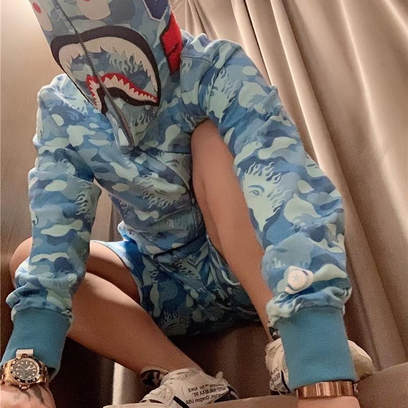 Áo khoác cá mập unisex có mũ trùm đầu, thiết kế thêu dây rút, phù hợp nam nữ xuân thu đông