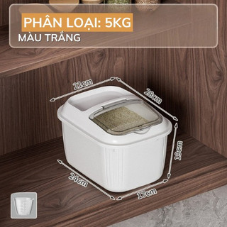 Thùng Đựng Gạo Hình Vỏ Sò Dung Tích 5 10kg Chất Liệu Nhựa Cao Cấp, Chống Côn Trùng, Có Bánh Xe