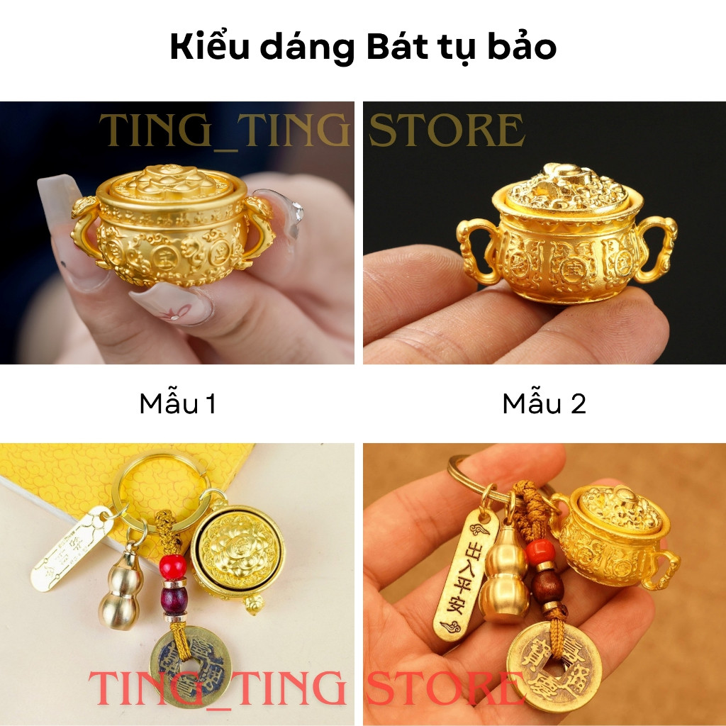 Bộ móc khóa Bát tụ bảo phong thủy 12 con giáp tài lộc gồm 5 món làm bằng hợp kim kẽm và đồng thau