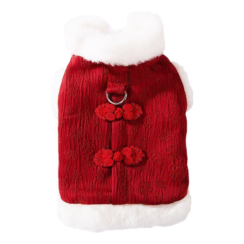 【Ready Stock】 Autumn and Winter Dog New Year Clothes Chinese Small Dog Chinese New Year Clothes Festive Cat Cotton-Padded Waistcoat Pet Tang Suit ZtzR