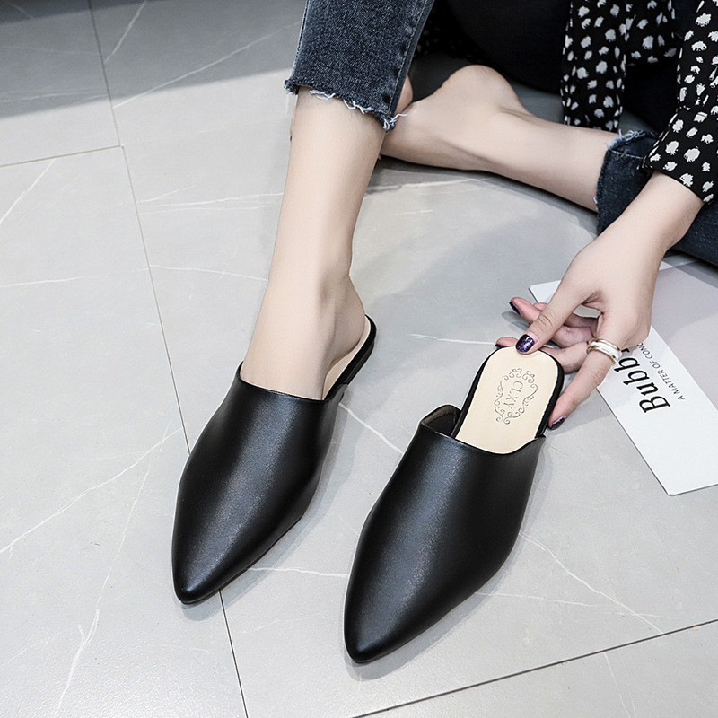 Baotou Nửa Dép Mùa Hè Dày Gót Thấp Gót Nữ Dép Muller Lười Sandal Nữ Mặc Ngoài LQV1
