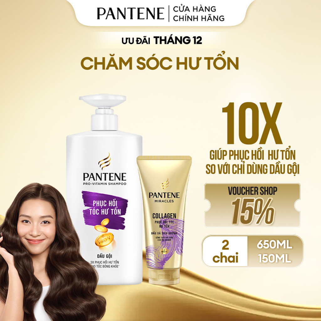 [YÊU TÓC NÀNG] Combo Dầu Gội PANTENE Chai 650ML + Dầu Xả PANTENE Siêu Dưỡng Phục Hồi Hư Tổn Chai 150ML