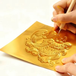 Giấy nghệ thuật lá nhôm thủ công 20x30cm, làm lá vàng DIY, giấy khắc nghệ thuật ROLY