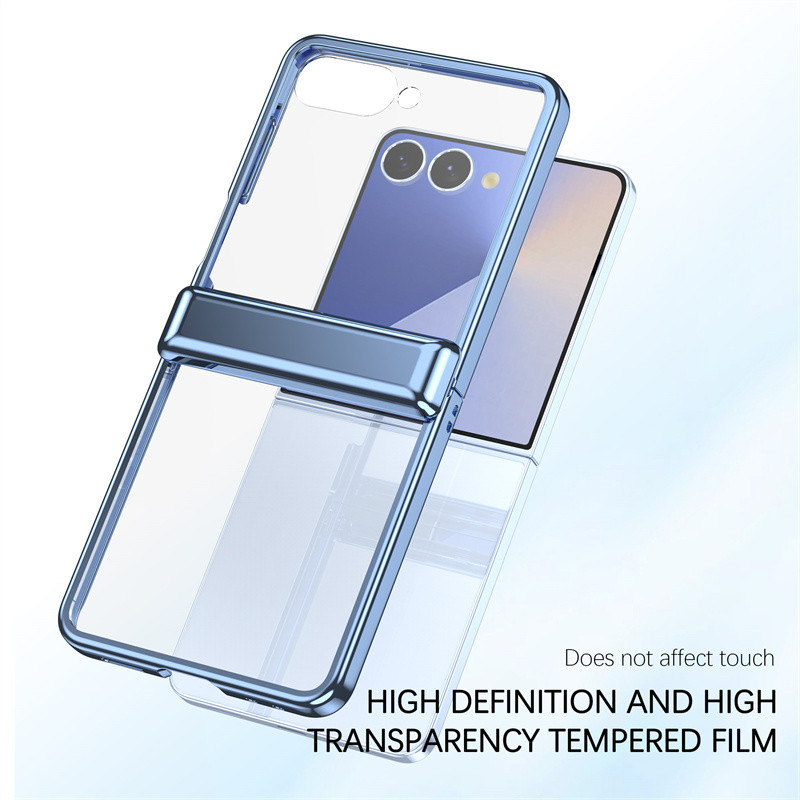 Bảo vệ bản lề mạ điện sang trọng Vỏ trong suốt cho Samsung Galaxy Z Flip 7 Z Flip 6 Z Flip 5 Vỏ mặt sau chống sốc trong suốt