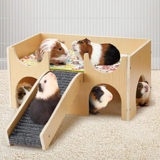 [DELION] Lâu đài lợn Guinea bằng gỗ chắc chắn | Nhà ẩn náu nhiều tầng có cầu thang | Môi trường sống lắp ráp dễ dàng cho Hamster / Bunny / Chinchillas