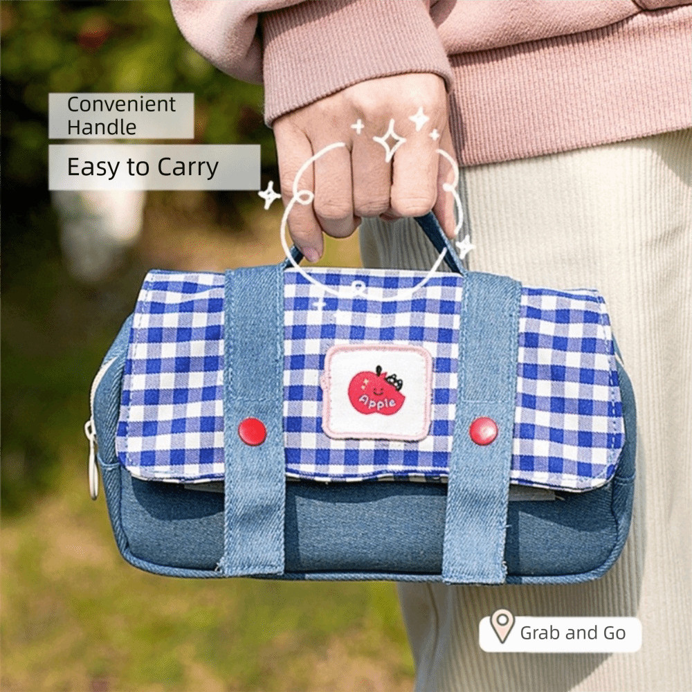 Bút Chì GREA, Túi Đựng Bút Chì Dung Tích Lớn Denim, Văn Phòng Phẩm Trường Học Đa Năng Có Thể Gập Lại Kawaii Học Sinh Văn Phòng Phẩm