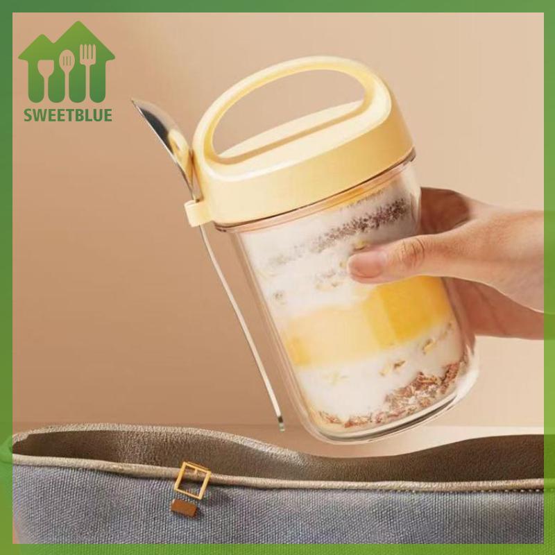 SWEET 430ML Cốc Ăn Sáng Mới Bột Yến Mạch Ngũ Cốc Hạt Sữa Chua Salad Cốc Thủy Tinh Chống Rò Rỉ Yến Mạch Hộp Đựng Có Nắp Thìa Hộp Bảo Quản Thực Phẩm n