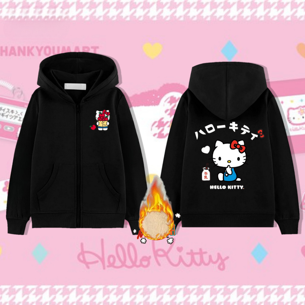 Áo khoác có khóa kéo trẻ em Hello Kitty Áo khoác lót lông cừu ấm cúng cho bé gái mặc mùa đông