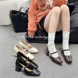 Giày nữ gót cao 5p phối khuy tròn cá tính phong cách thời trang cao cấp
