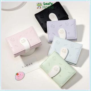 Ví nhỏ dễ thương ngắn LEAFYHOME, Ví in hình mèo con đựng thẻ PU, Ví đựng tiền xu có khóa dây đeo thẻ sinh viên Túi đựng tiền nữ