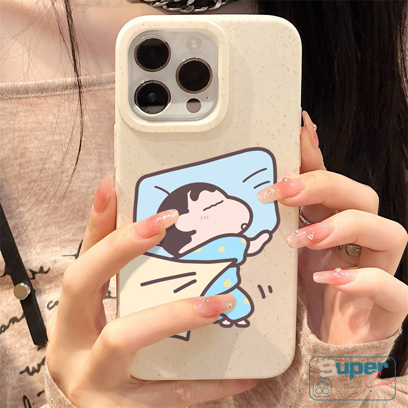 Ốp Lưng Tương Thích Cho IPhone 15 13 17 16 11 14 12 Pro Max XR Air X XS Max 16 8 14 15 6 6s Plus SE 2020 Cặp Đôi Hoạt Hình Dễ Thương Crayon Shin-chan Ai Ngủ Có Thể Phân Hủy Thân Thiện Với Môi Trường