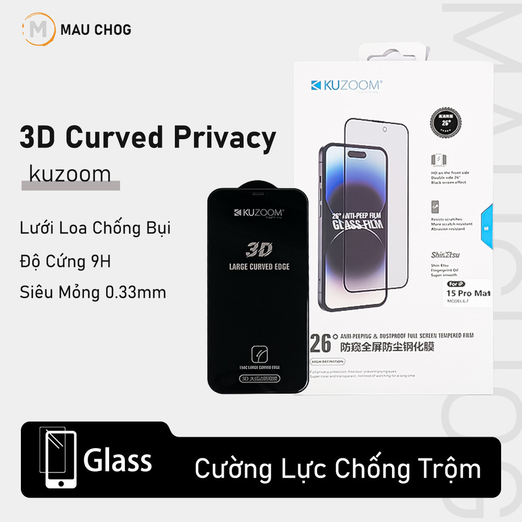 Kính Cường Lực Kuzoom Chống Nhìn Trộm Siêu Mỏng Cho Điện Thoại iPhone 17 Pro Max 16 15 13 12