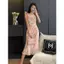 đầm hồng xinh nhẹ nhàng đầm nữ hoa nhí dáng đầm dài nàng thơ dạo phố sang trọng