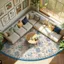 Thảm trải sàn phòng khách hình quạt nhung nước hoa vintage – thảm trang trí ôm góc sofa & bàn trà, dễ vệ sinh, nhiều kích thước