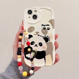 Ốp Lưng Cho Realme C71 C53 C51 C55 C61 C63 C67 C75 NOTE 60 5 5i 6i 12 15 C20 C11 2021 NOTE 50 Dây Xích Cổ Tay Hoạt Hình 3D Gấu Trúc Tai Vỏ Mềm Dễ Thương