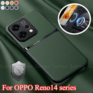 Vỏ bọc giá đỡ ô tô từ tính bằng da sang trọng cho OPPO Reno14 F Reno 14 Pro 14F 5G Vỏ điện thoại TPU mềm chống sốc Vỏ lưng chống rơi OPO Reno14F CPH2737 CPH2739 CPH2743 2025