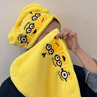 Little Yellow Man Giá Trị Cao Bé Gái Mũ Tóc Khô Hoạt Hình Ngoại Vi Dễ Thương Thêu Khăn Trùm Đầu