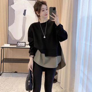 Plus Size Nữ Thu Đông Giữa Chiều Dài Giả Hai Mảnh Bao Bụng Ôm Hơn Nhìn Áo Nữ Rời Top Béo mm150kg ins