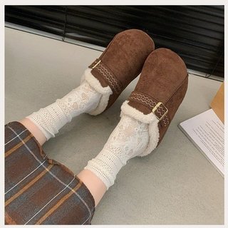 Dép Nữ Baotou Khóa Thắt Lưng Sang Trọng Giữ Ấm Slip-On