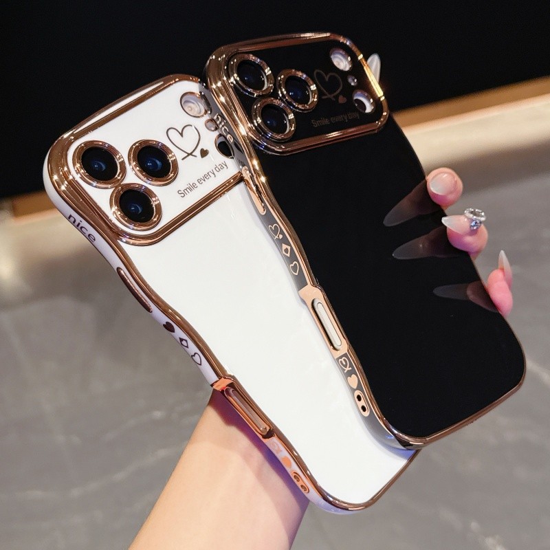 Ốp Điện Thoại Tình Yêu Bên Mạ Điện Cho Apple IPhone 17 Pro Max 17 Air 16 15 14 Plus 13 12 11 Pro Max Bao Ống Kính Mềm Mại