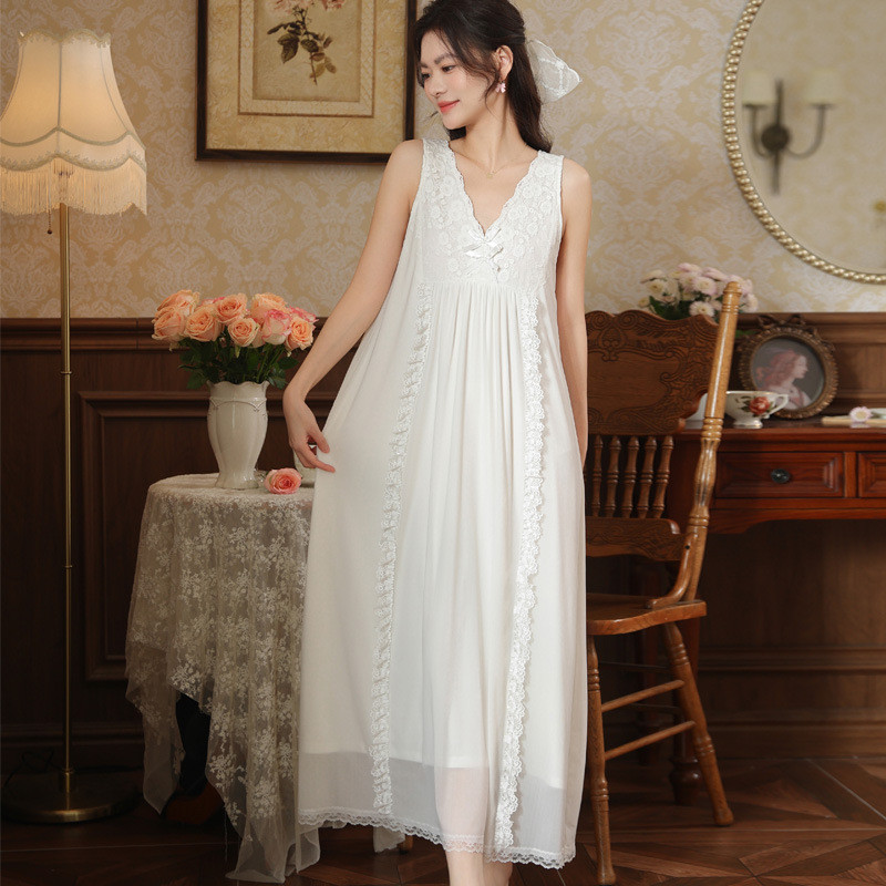Bộ Đồ Ngủ Nữ Cotton Ren Phong Cách Vintage