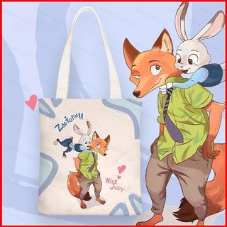 GC2 Zootopia Nhân Vật Hoạt Hình Phổ Biến Túi Xách Vải Cho Nữ Túi Đeo Vai Thời Trang Có Dây Kéo CG2