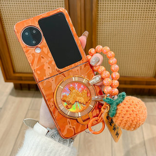 Ốp Điện Thoại Gấp Cho Oppo Find N2 N3 Lật Mạ Điện Màu Cam Xoay Ngựa Giá Đỡ Vòng Tay Vỏ Điện Thoại TPU Cứng