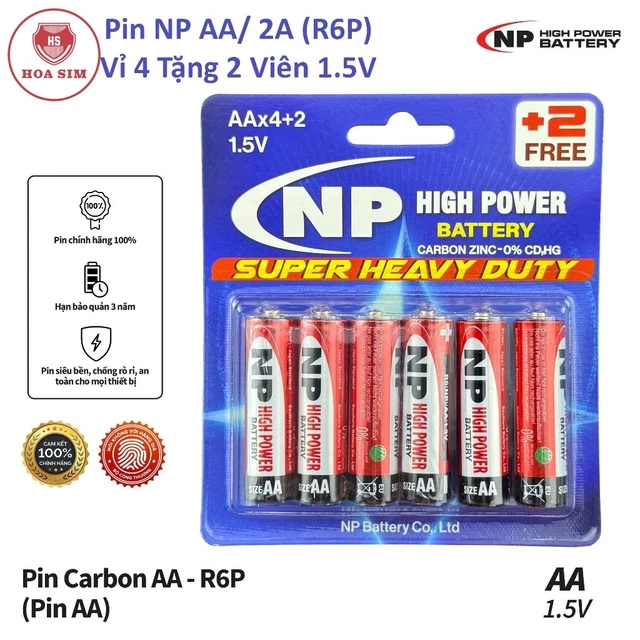 Pin AA/ 2A NP (R6P) Vỉ 4 Tặng 2 Viên 1.5V Chính Hãng - Pin mic Karaoke, Pin Đồng Hồ Treo Tường, Pin Đồ Chơi, Đèn Pin