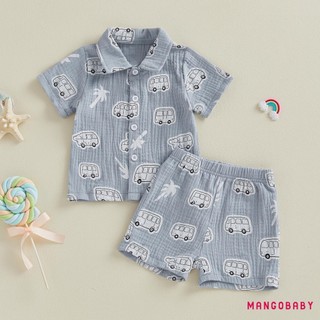 Bộ quần Short bé trai MG-Baby Kids Boys Bộ áo sơ mi ngắn tay in hình khủng long / xe buýt / tôm hùm với quần Short lưng co giãn Bộ trang phục mùa hè cho trẻ mới biết đi