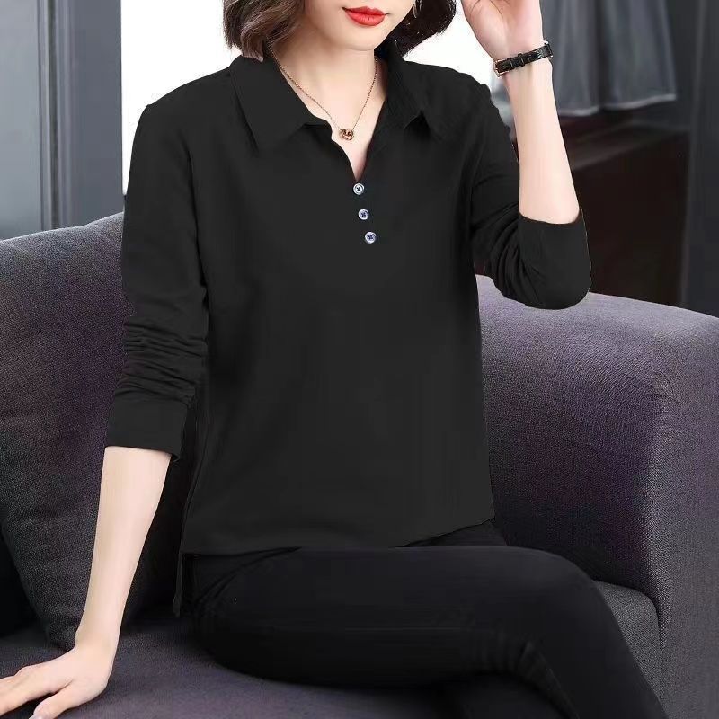 Áo thun nữ dài tay mỏng kiểu polo, phù hợp cho mùa xuân và thu