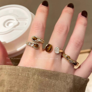Nhẫn hổ mắt đá zircon điều chỉnh được, màu ánh sáng sang trọng, phù hợp thu đông cho phụ nữ, phong cách retro thời trang