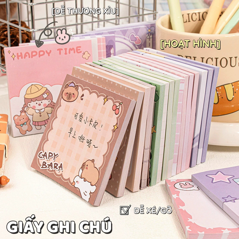 Giấy Note Capybara Dễ Thương – Giấy Nhớ Ghi Chú Dán Được, 100 Tờ Hoạt Hình Cute Đánh Dấu Tiện Lợi