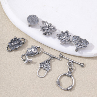 Giữ Màu Sắc Đau Khổ Ba Bảy Bạc Hai Đầu Khóa Tự Làm Phụ Kiện Trang Sức Cổ Bạc Phong Cách Dân Tộc Vòng Tay Phụ Kiện