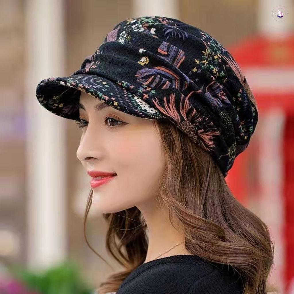 Mũ len ngắn vành xếp ly nhung đan - Quà tặng ấm áp cho mùa đông