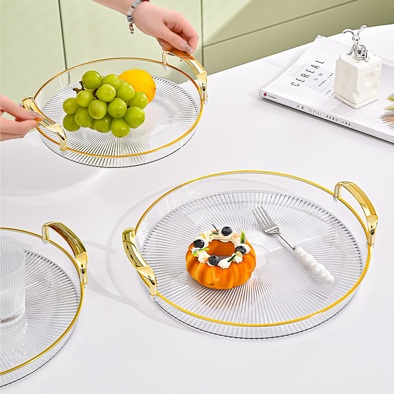 Khay Đựng Đồ Sang Trọng Tay Cầm Mạ Vàng, Khay Đựng Hoa Quả, Bánh, Trà, Khay Decor Bàn Ăn Cao Cấp