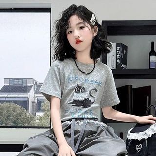 Set đồ hè cho bé gái – áo thun ngắn tay + quần ống rộng thời trang, chất mát, dáng xinh