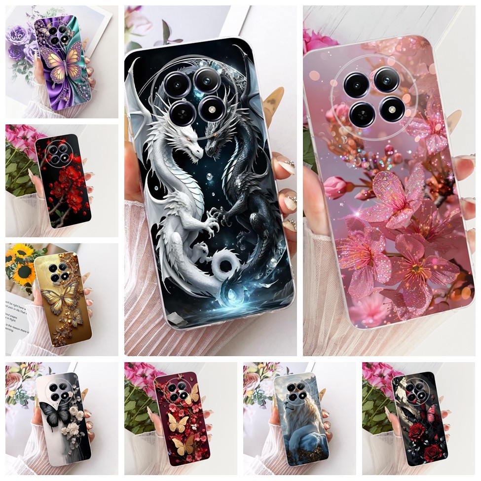 Trong Suốt Cho Realme 12 12X 5G RMX3998 Dành Cho Realme 12X 5G Ốp Lưng Mèo Dễ Thương Thời Trang Bướm Vỏ Sơn Ngộ nghĩnh