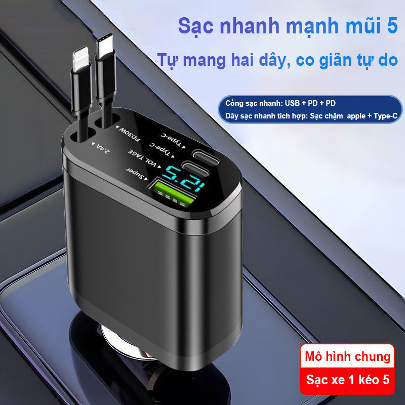 Sạc Nhanh Ô Tô 66W Thông Minh - Màn Hình Hiển Thị Điện Áp Trực Tiếp, Sạc Nhanh An Toàn Cho iPhone & Android