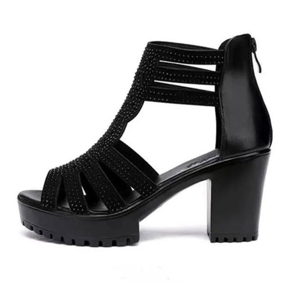 Giày Gót Chunky Nữ Có Lưng Mắt Cá Chân Zip Peep-toe Cho Tiệc Sinh Nhật Người Lớn Lễ